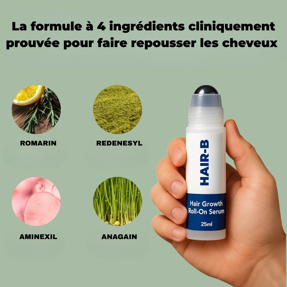 HAIR-B™ - Roll-On Révolutionnaire Anti-Chute + Repousse Visible en 21 Jours